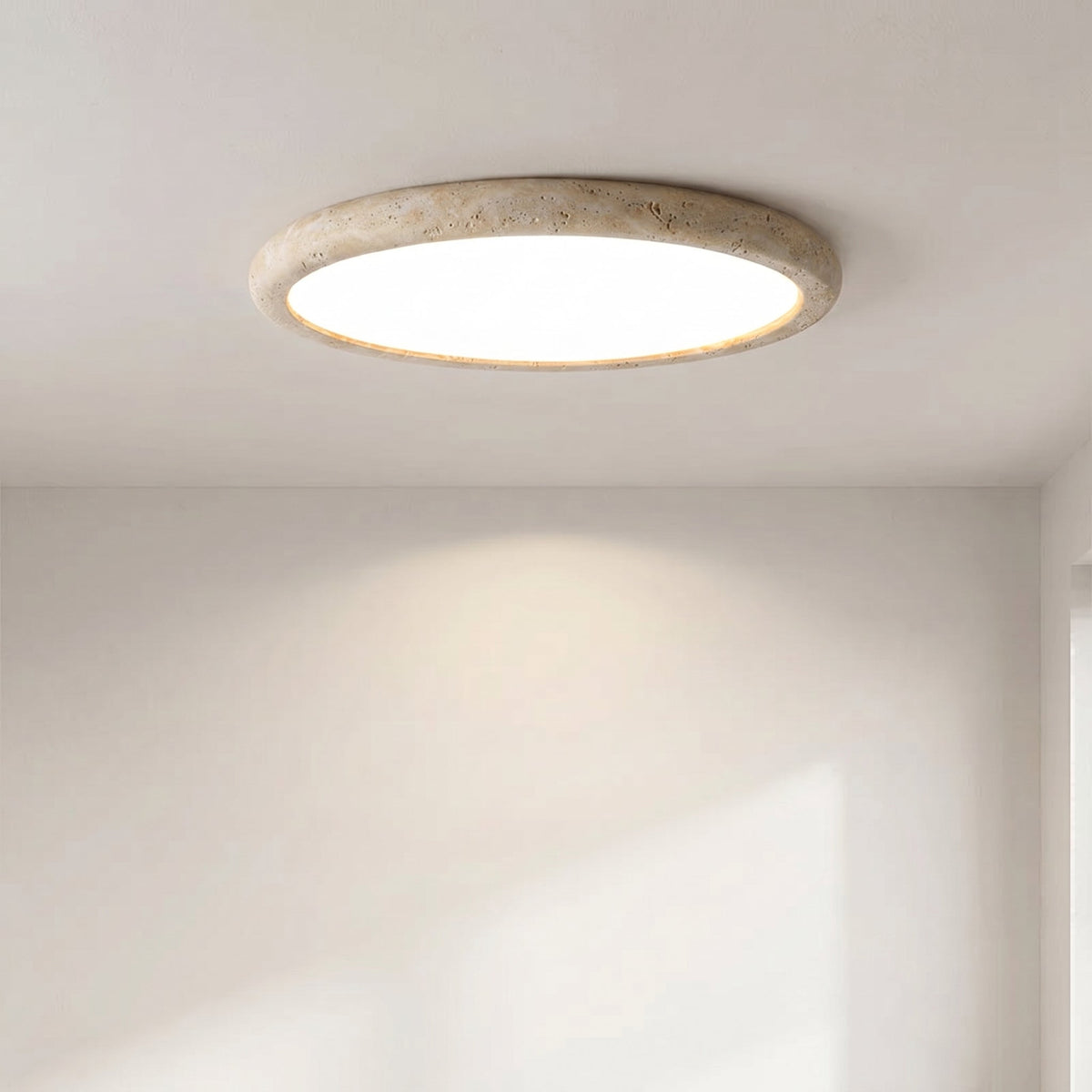 Deckenleuchte aus Travertin-Naturstein, rund, warmes Licht, skandinavisches Design, für Wohnzimmer und Schlafzimmer, 38–58 cm | Sansoti