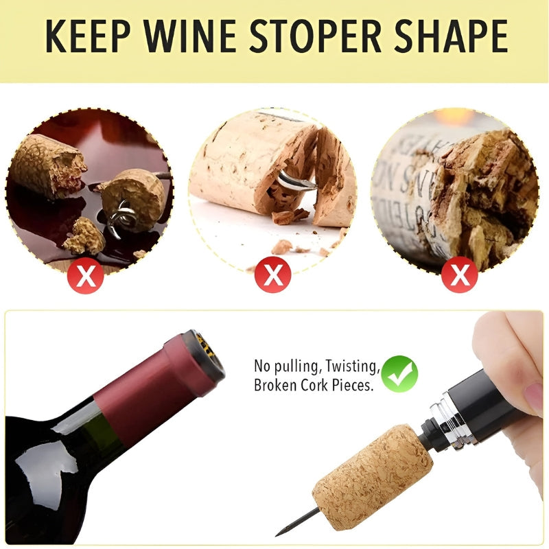 Druckluft-Weinöffner | Einfaches Entfernen von Korken | Elegantes Edelstahl-Design | Flaschenöffner ohne Ziehen | kompakter Korkenzieher | keine Korkreste | ergonomisches Weinaccessoire | Sansoti