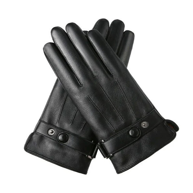 Touchscreen Leather Gloves for Men Winter Synthetic Leather Windproof Warm Driving Cycling Gloves | Sansoti