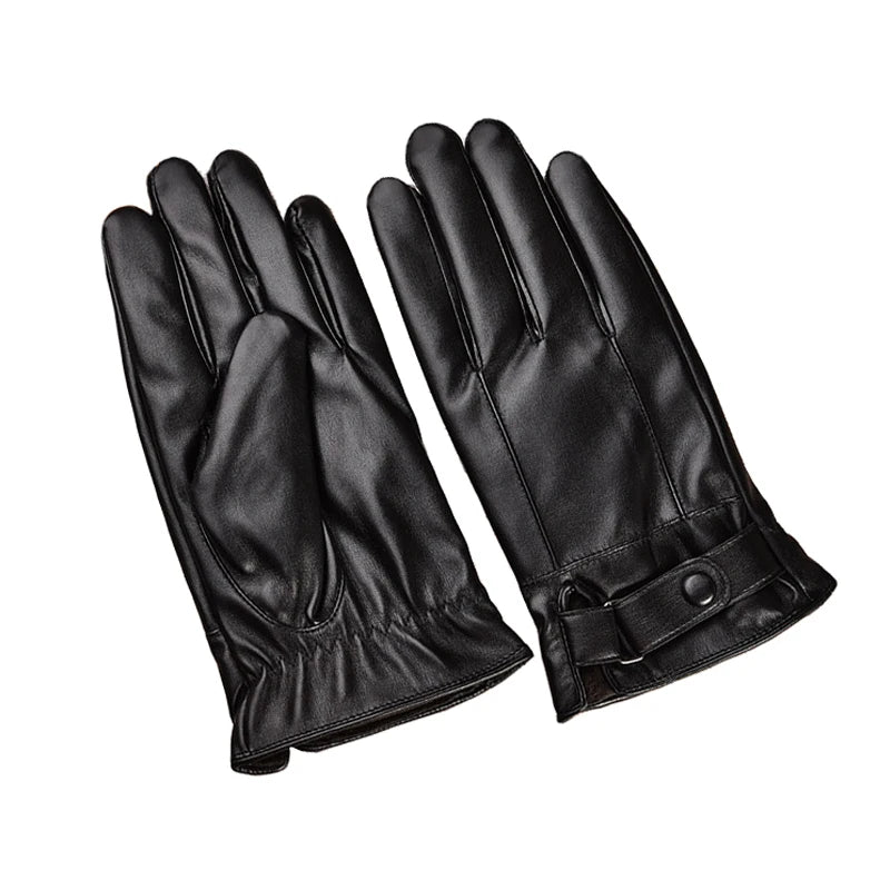 Touchscreen Leather Gloves for Men Winter Synthetic Leather Windproof Warm Driving Cycling Gloves | Sansoti