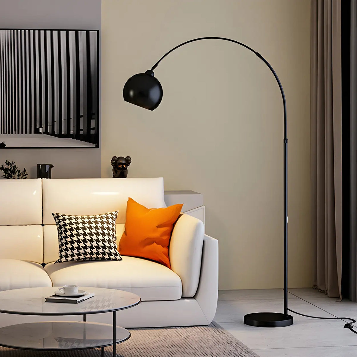 Arc Floor Lamp Chrome Black Silver Adjustable 180cm E27 Living Room Modern | Sansoti