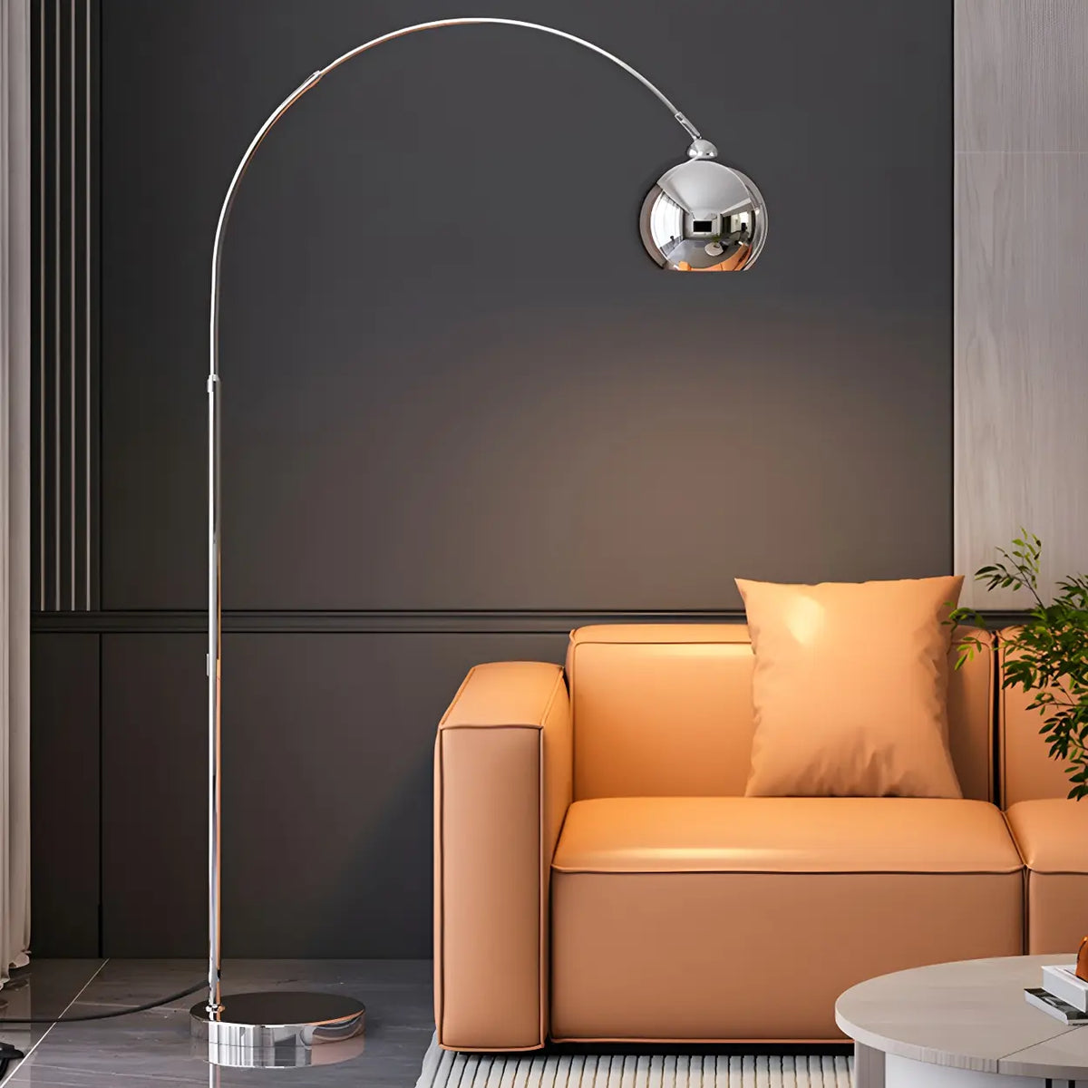 Arc Floor Lamp Chrome Black Silver Adjustable 180cm E27 Living Room Modern | Sansoti