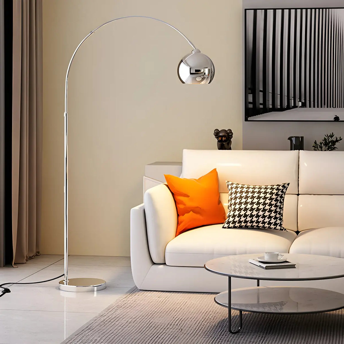 Arc Floor Lamp Chrome Black Silver Adjustable 180cm E27 Living Room Modern | Sansoti