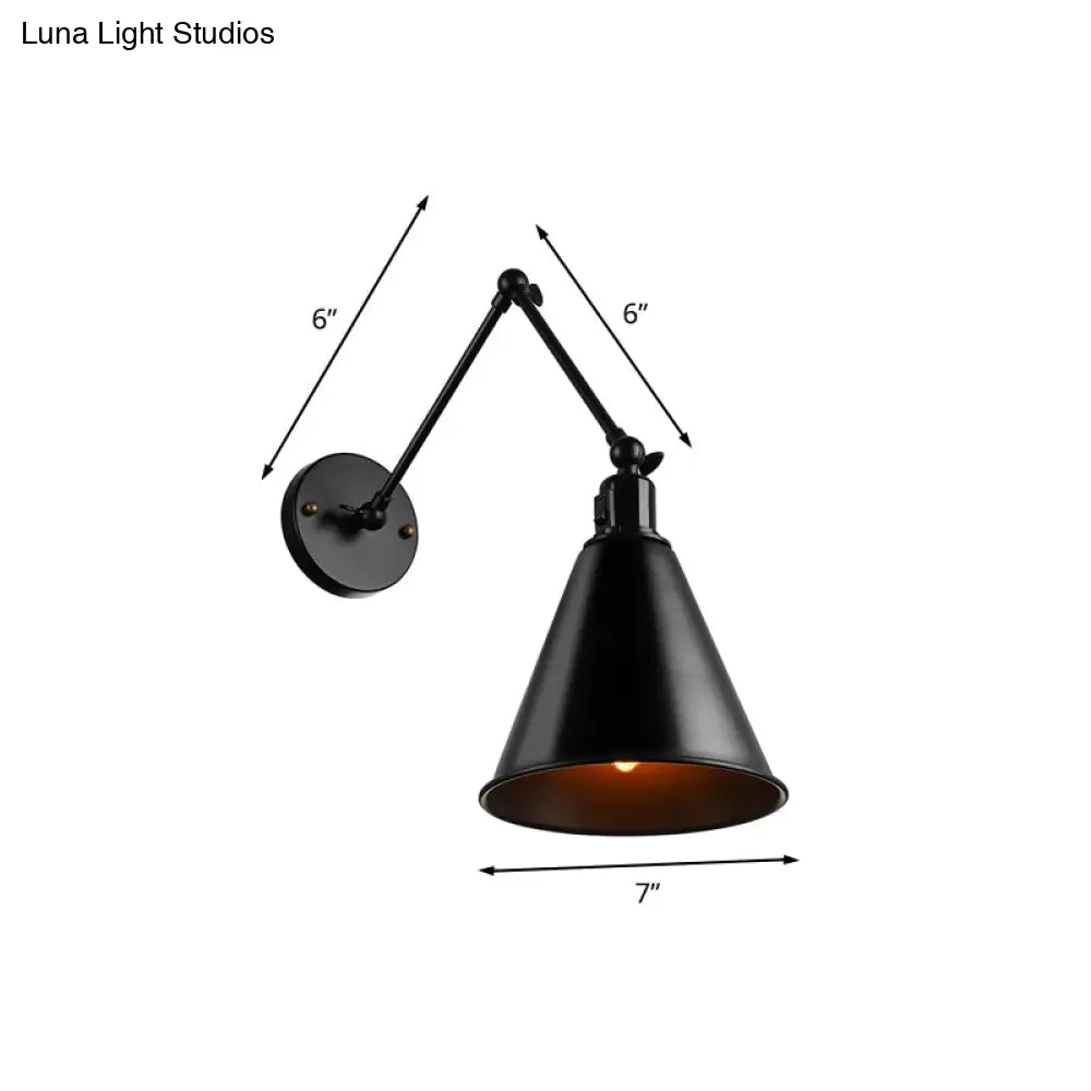 Wall Lamp Reading Corner with Adjustable Double Arm, Conical Metal Shade 13 to 23 cm, E27, White Black Brass | Sansoti