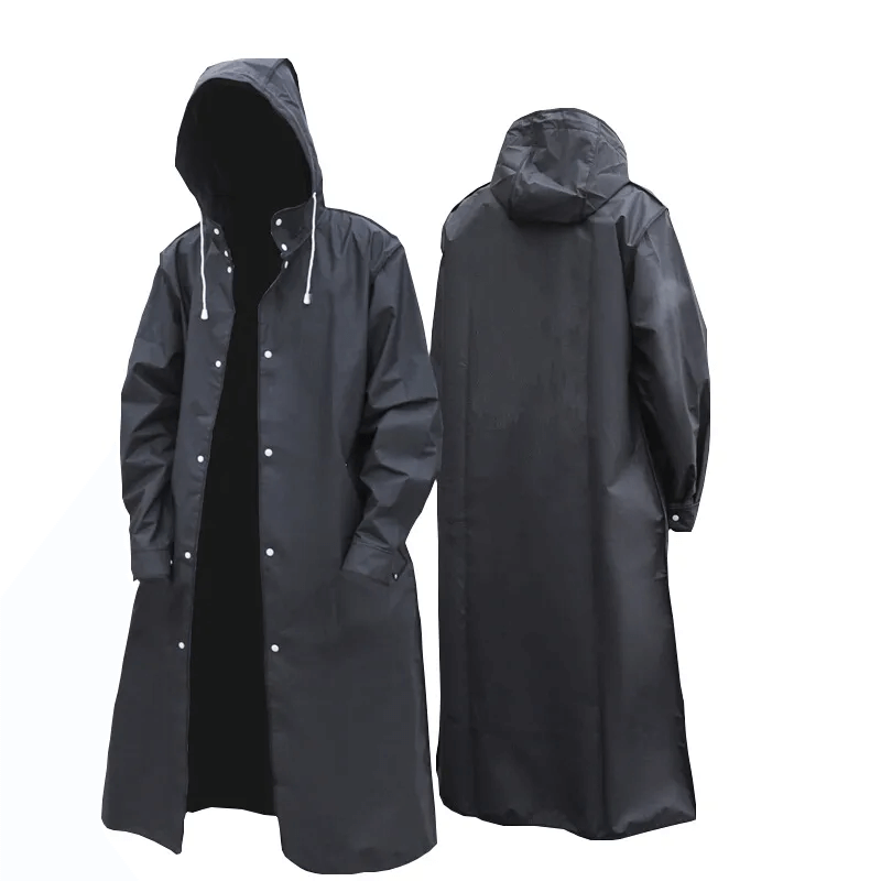 Long imperméable noir déperlant en EVA, pliable, léger et réutilisable, vêtement de pluie unisexe pour l’extérieur | Sansoti