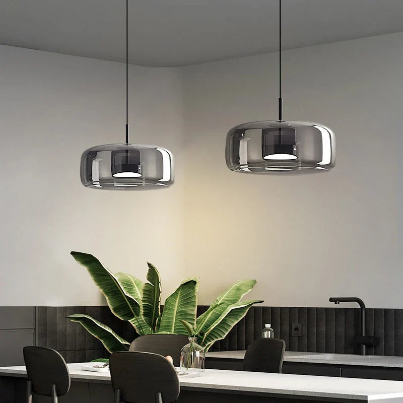 Nordic Pendant Lamp Glass LED Cognac Smoke Gray Scandinavian | Sansoti