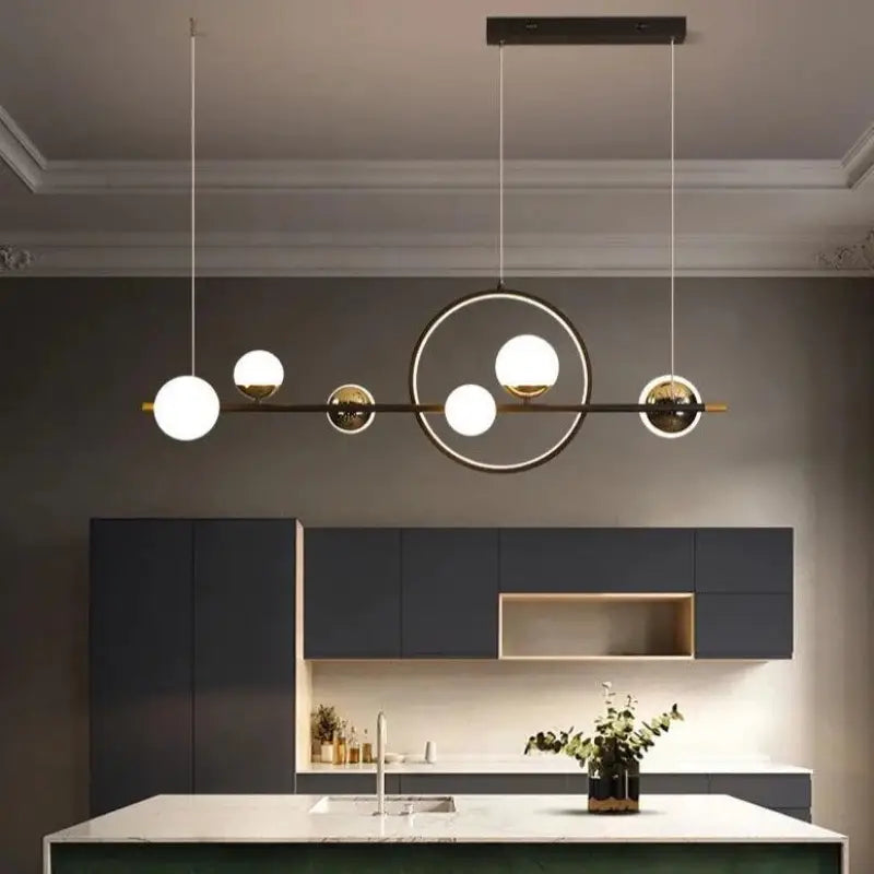 Lámpara colgante de bolas negra LED regulable G9 de 6 luces escandinava para salón y comedor moderna | Sansoti