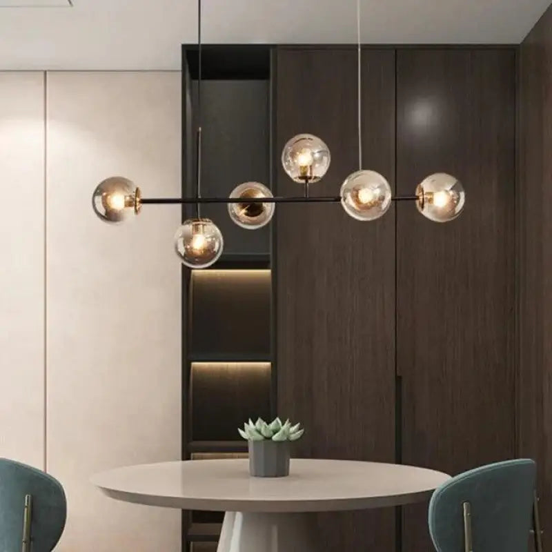 Hängelampe Glas Vintage 6-flammig Aluminium Schwarz Gold 120cm Verstellbar Esszimmer Wohnzimmer | Sansoti