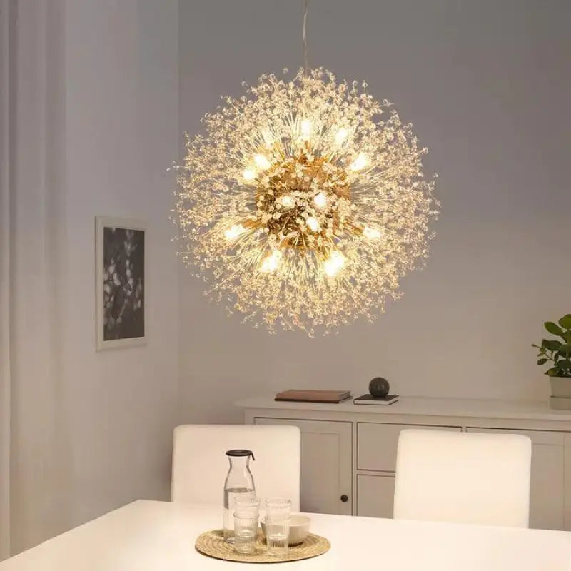 Lámpara colgante con diseño de diente de león, aluminio y acrílico, LED G9 35W, dorada y plateada, salón, dormitorio | Sansoti