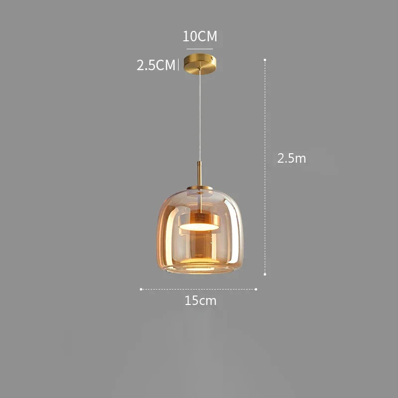 Lámpara colgante nórdica de vidrio LED, coñac y gris ahumado, estilo escandinavo | Sansoti