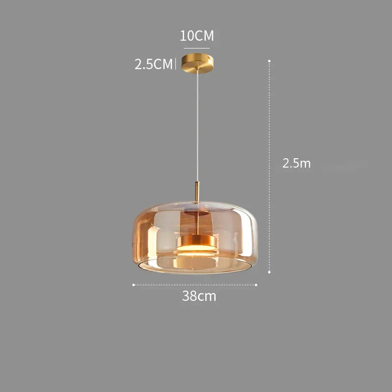 Lámpara colgante nórdica de vidrio LED, coñac y gris ahumado, estilo escandinavo | Sansoti