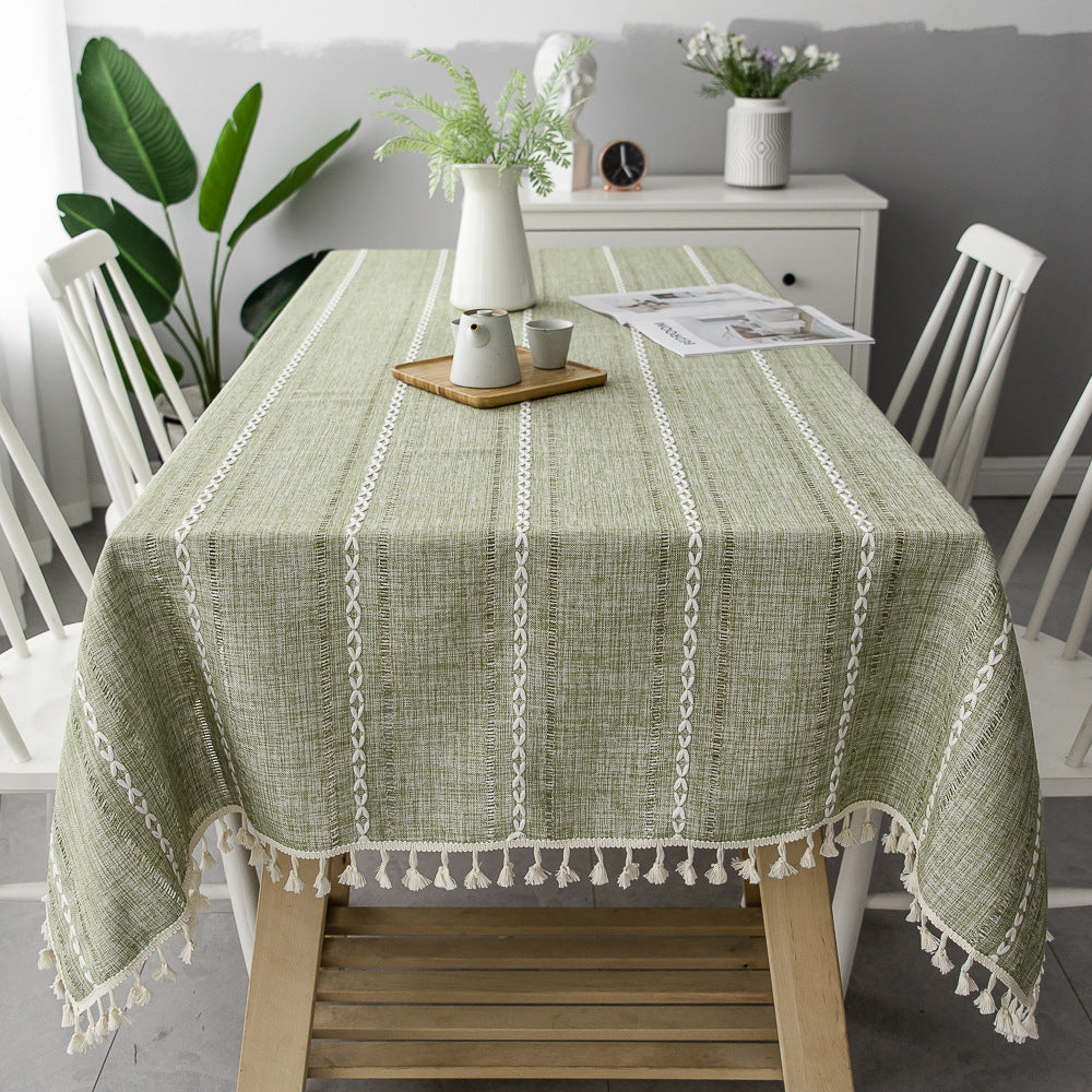 Cotton Linen Striped Tablecloth Brushed Edge Rectangular Dining Table Kitchen Parties Scandinavian Stylish | Sansoti