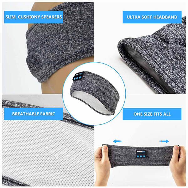 Sleep Headband with Integrated Earbuds Gray Black Comfortable | Sansoti