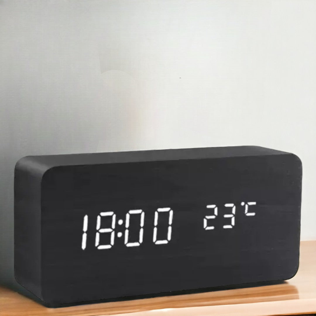 Digitale Wekker Hout LED Spraakbesturing Temperatuurweergave Instelbare Helderheid Modern Slaapkamer Bureau | Sansoti