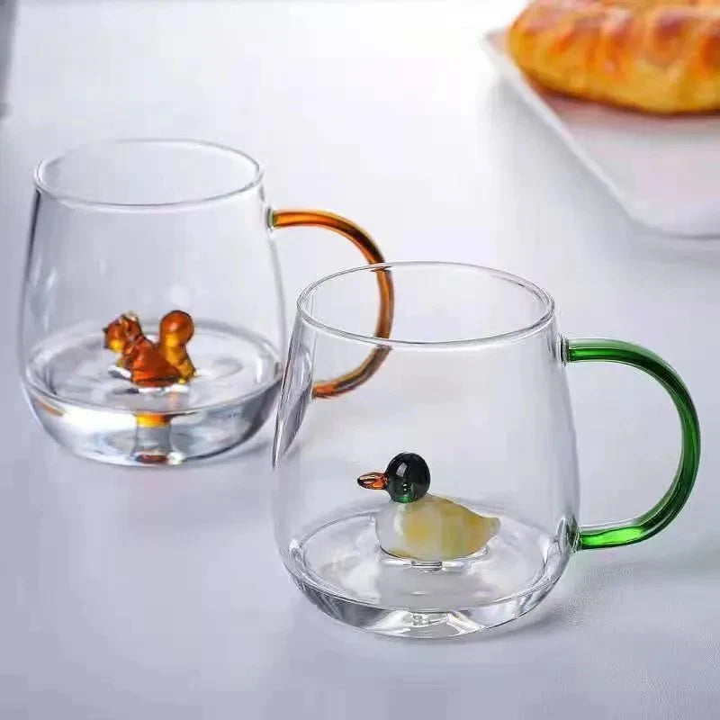 Mug à thé en verre avec figurine animale 3D | Sansoti