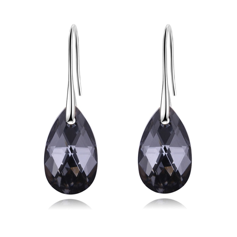 Teardrop-Shaped Crystal Earrings in Silver Tone – Elegant Statement Jewelry for Festive Occasions | Sansoti