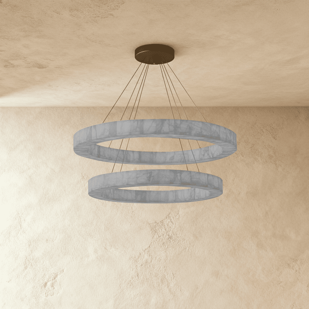 Suspension Teva Calcite avec anneaux en pierre faits main et éclairage d'ambiance doux | Sansoti