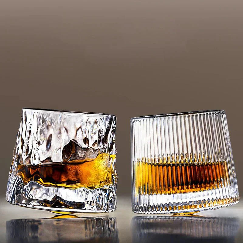 Drehbares Whiskyglas aus geblasenem Glas – Struktur-Design 160 ml | Sansoti