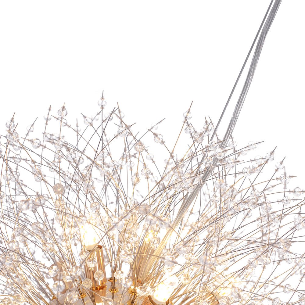 Żyrandol fajerwerk Sputnik, 16-punktowy, kryształowy, mosiężny, 80 cm, salon i przedpokój, z funkcją ściemniania