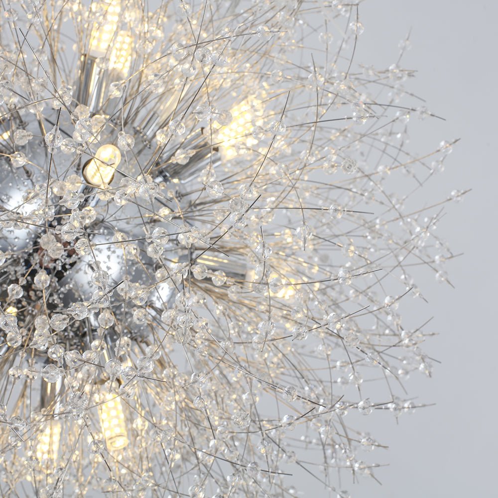 Żyrandol fajerwerk Sputnik, 16-punktowy, kryształowy, mosiężny, 80 cm, salon i przedpokój, z funkcją ściemniania