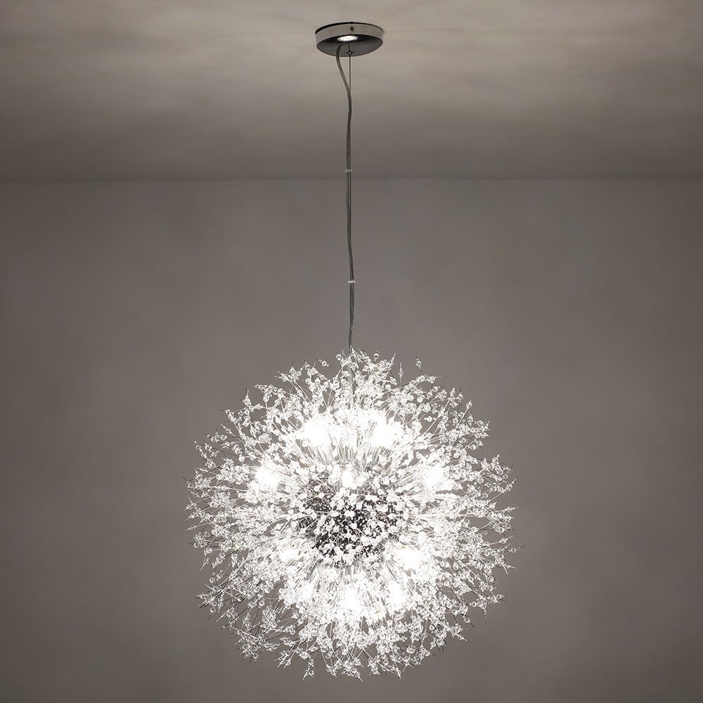 Żyrandol fajerwerk Sputnik, 16-punktowy, kryształowy, mosiężny, 80 cm, salon i przedpokój, z funkcją ściemniania