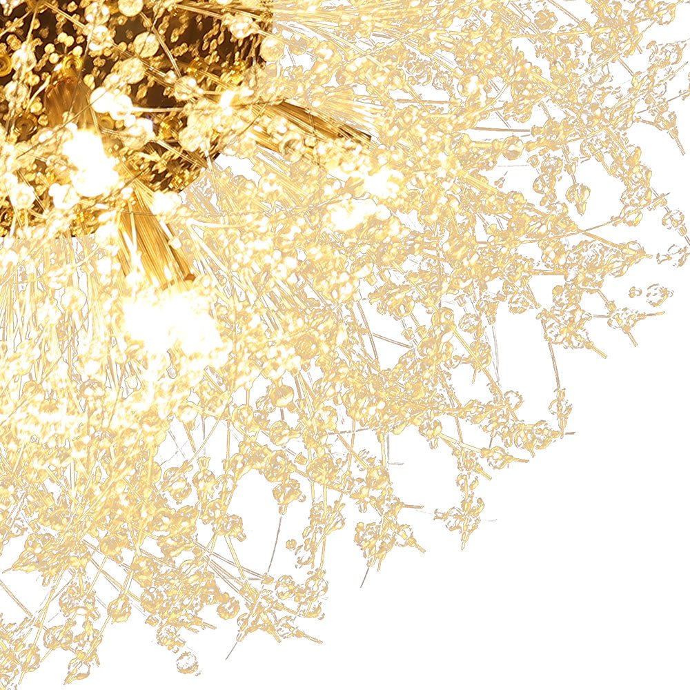 Żyrandol fajerwerk Sputnik, 16-punktowy, kryształowy, mosiężny, 80 cm, salon i przedpokój, z funkcją ściemniania