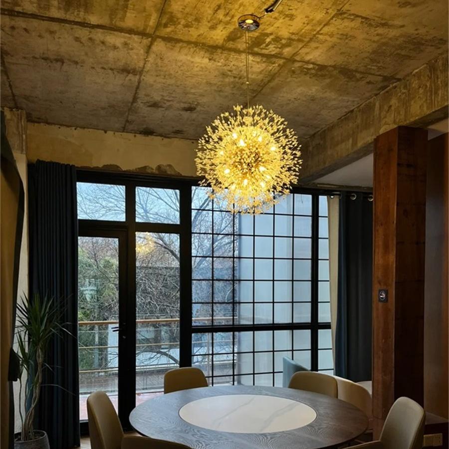 Żyrandol fajerwerk Sputnik, 16-punktowy, kryształowy, mosiężny, 80 cm, salon i przedpokój, z funkcją ściemniania