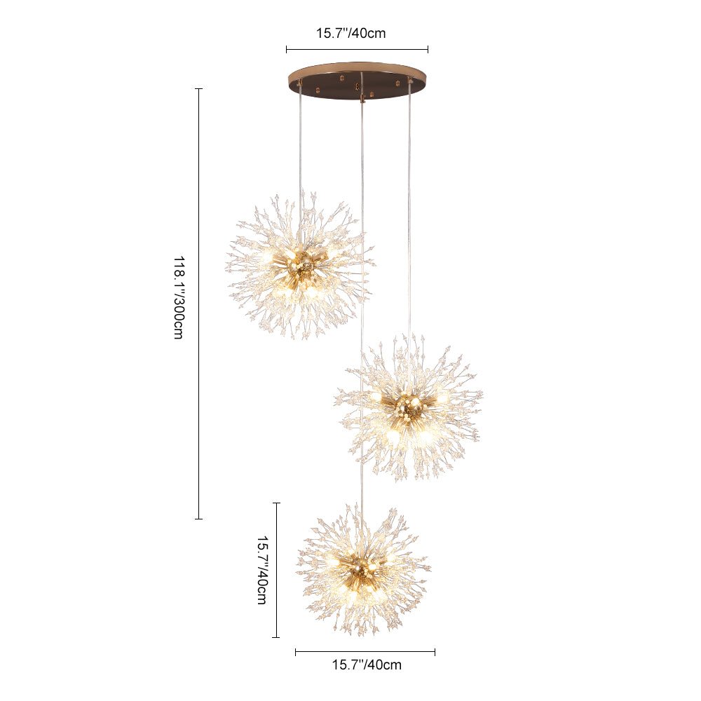Chandelier Fireworks Dandelion Brass 3 or 5 Globes 24-40 Lights Hall Living Room Dimmable