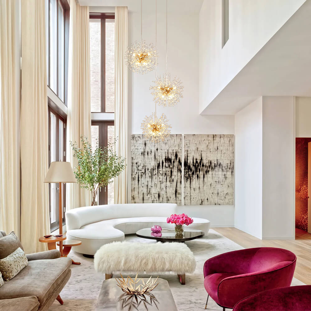 Chandelier Fireworks Dandelion Brass 3 or 5 Globes 24-40 Lights Hall Living Room Dimmable