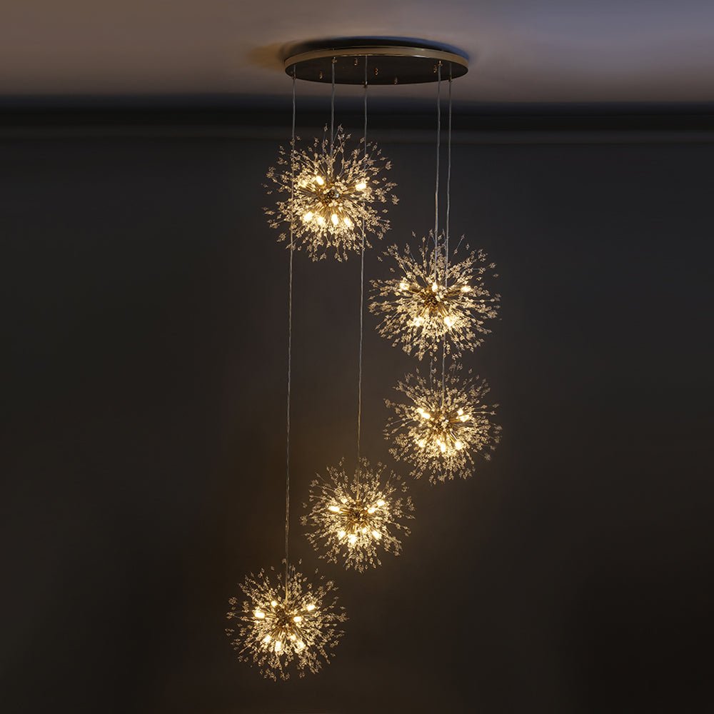 Chandelier Fireworks Dandelion Brass 3 or 5 Globes 24-40 Lights Hall Living Room Dimmable