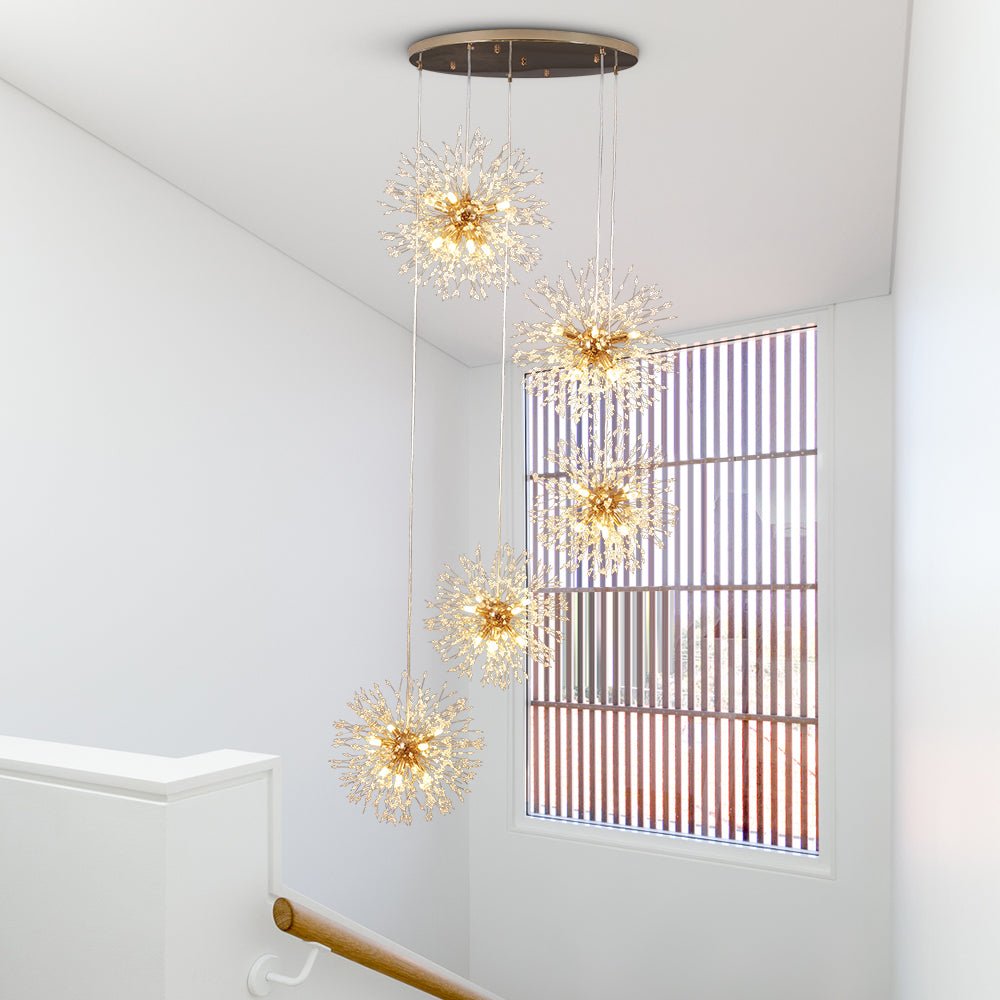 Chandelier Fireworks Dandelion Brass 3 or 5 Globes 24-40 Lights Hall Living Room Dimmable