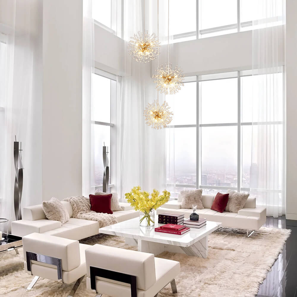 Chandelier Fireworks Dandelion Brass 3 or 5 Globes 24-40 Lights Hall Living Room Dimmable