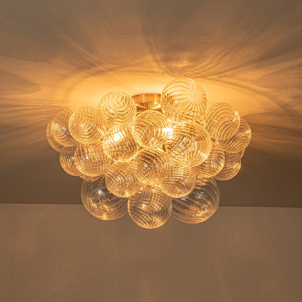 Plafoniera z kloszami w formie szklanych kul, 3-punktowa, mosiężna, 53 cm, do łazienki i salonu, glamour