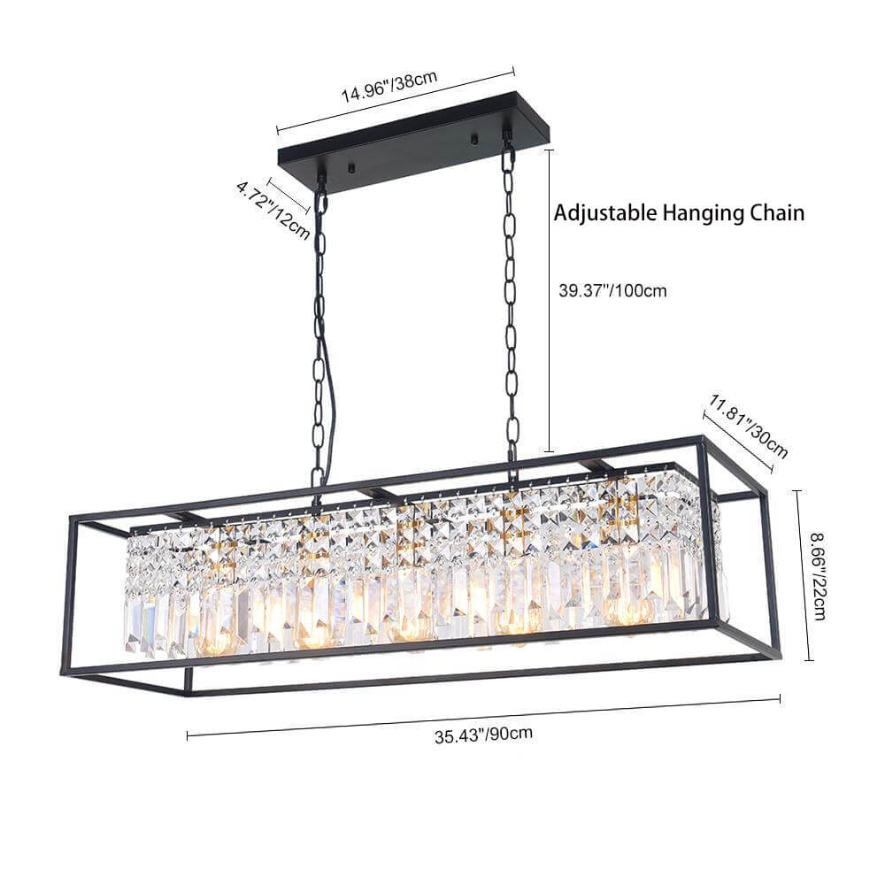 Luxury rectangular crystal pendant lamp black for kitchen island and dining table with 5 light points | Sansoti