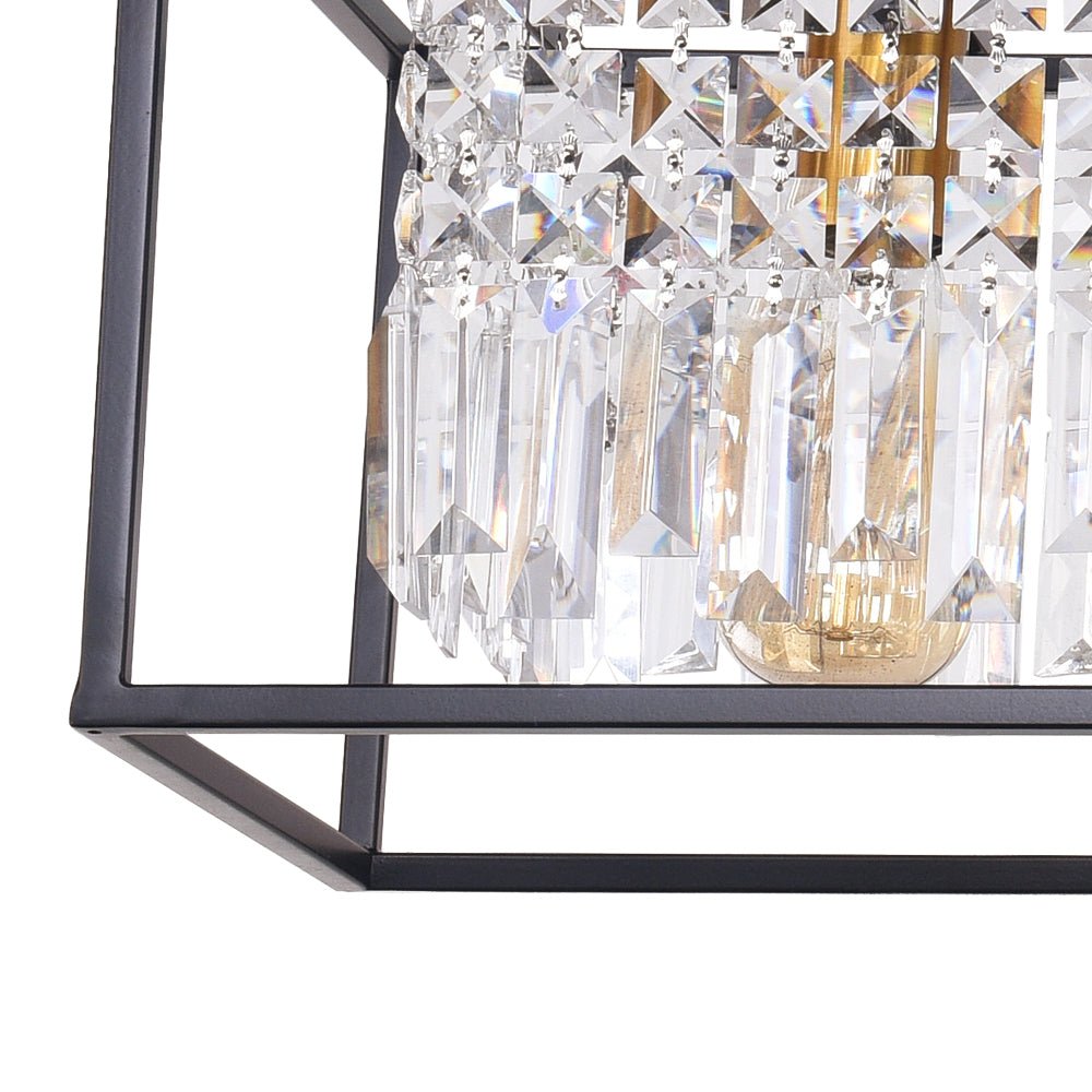 Luxury rectangular crystal pendant lamp black for kitchen island and dining table with 5 light points | Sansoti