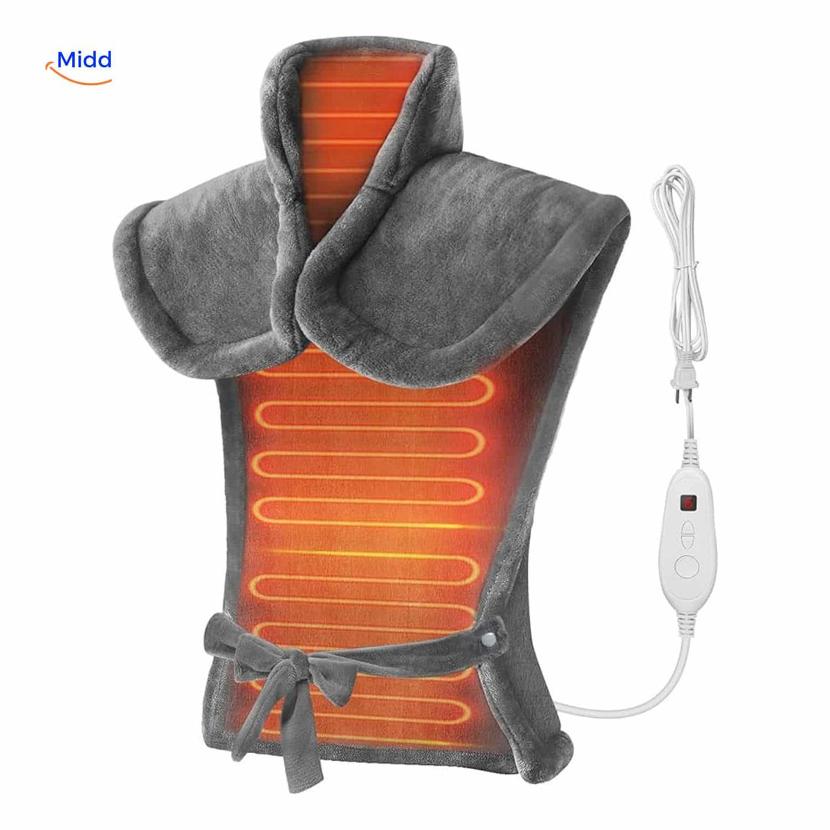 Heating Cape Shoulders & Neck 100W Flannel Gray Hands-Free Adjustable 9 Heat Settings Electric Heating Pad | Sansoti