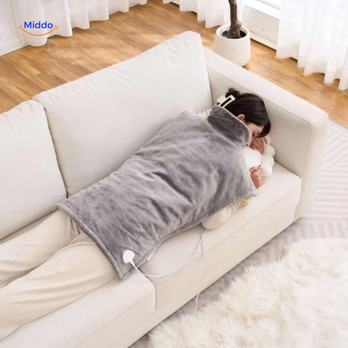 Heating Cape Shoulders & Neck 100W Flannel Gray Hands-Free Adjustable 9 Heat Settings Electric Heating Pad | Sansoti