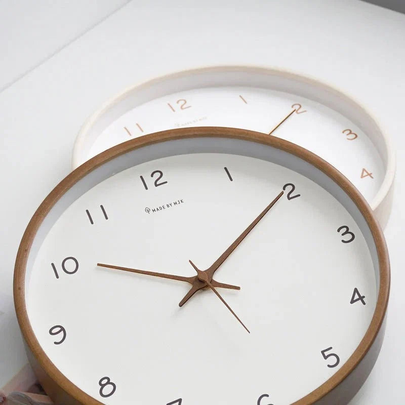 Wooden Wall Clock Analog Minimalist Design Natural Cream Brown Living Room Kitchen Office Silent Movement | Sansoti