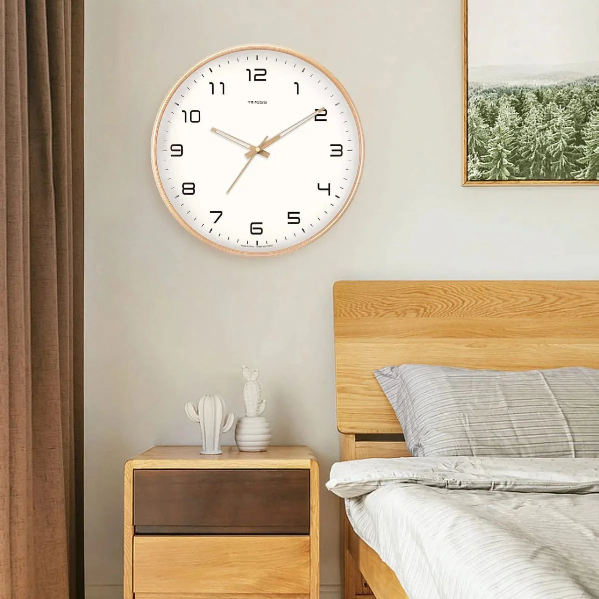 Wooden Wall Clock Analog Minimalist Design Natural Cream Brown Living Room Kitchen Office Silent Movement | Sansoti