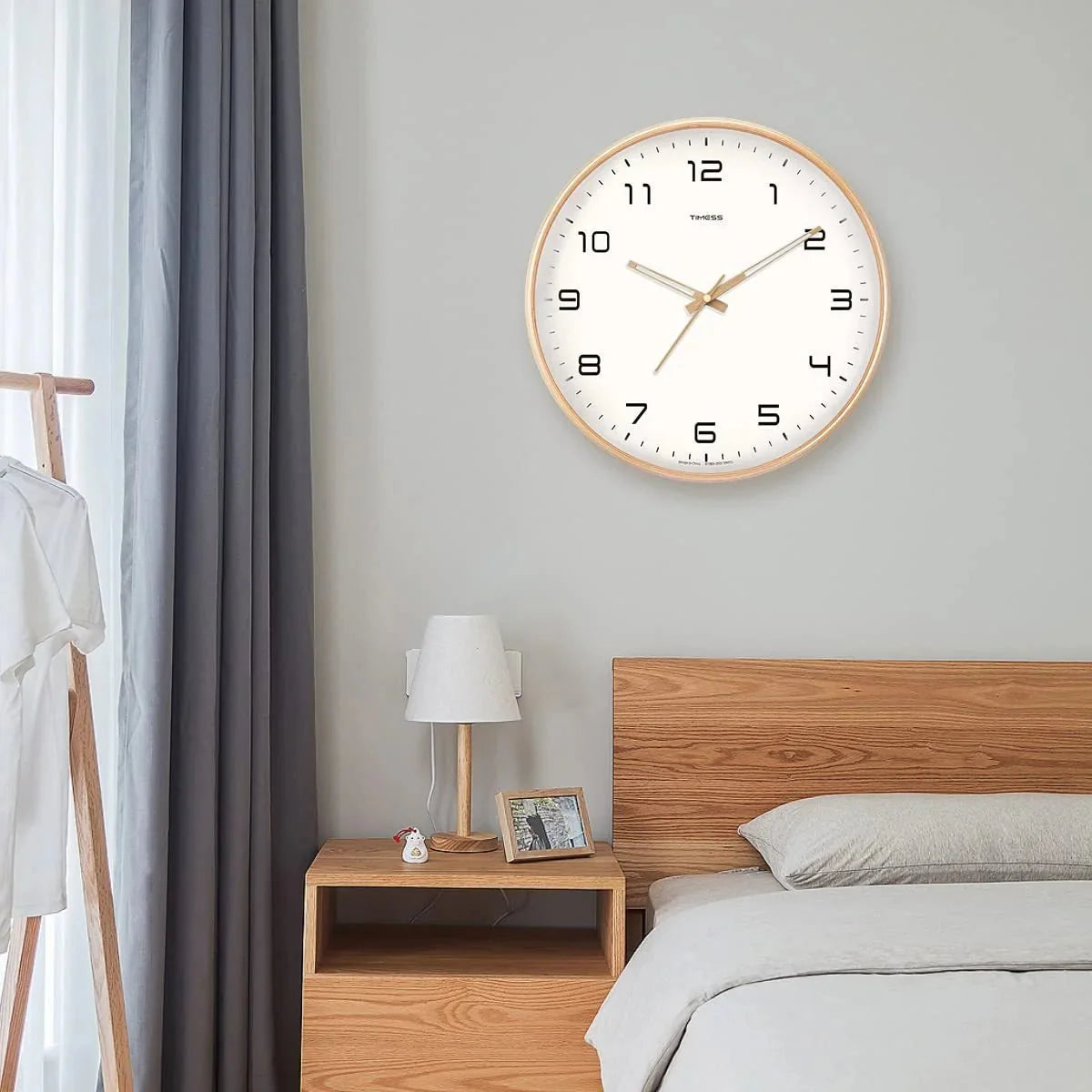 Wooden Wall Clock Analog Minimalist Design Natural Cream Brown Living Room Kitchen Office Silent Movement | Sansoti