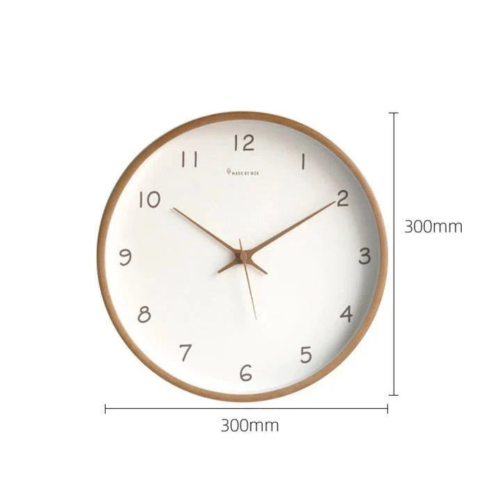 Wooden Wall Clock Analog Minimalist Design Natural Cream Brown Living Room Kitchen Office Silent Movement | Sansoti