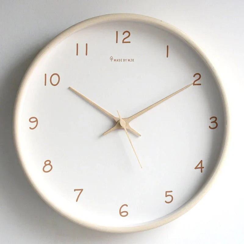 Wooden Wall Clock Analog Minimalist Design Natural Cream Brown Living Room Kitchen Office Silent Movement | Sansoti