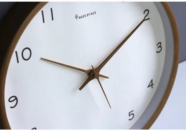 Wooden Wall Clock Analog Minimalist Design Natural Cream Brown Living Room Kitchen Office Silent Movement | Sansoti