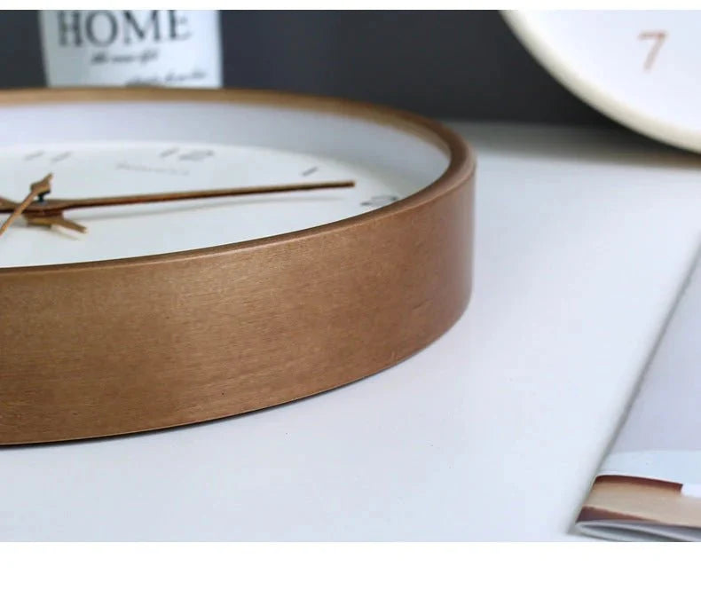Wooden Wall Clock Analog Minimalist Design Natural Cream Brown Living Room Kitchen Office Silent Movement | Sansoti
