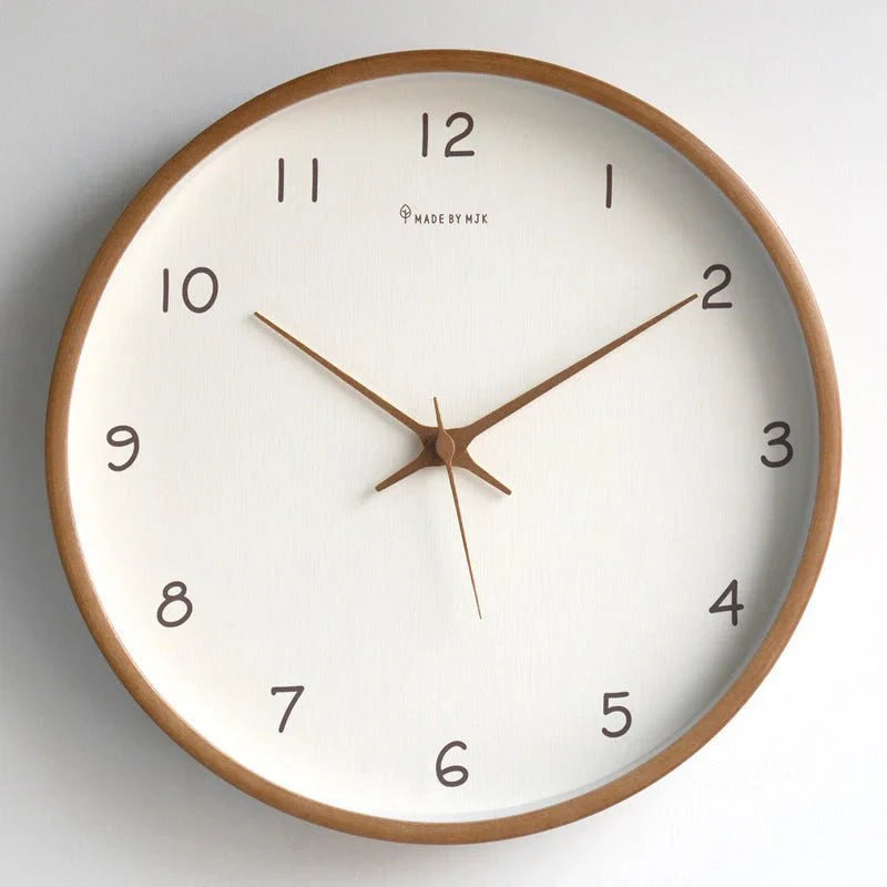 Wooden Wall Clock Analog Minimalist Design Natural Cream Brown Living Room Kitchen Office Silent Movement | Sansoti