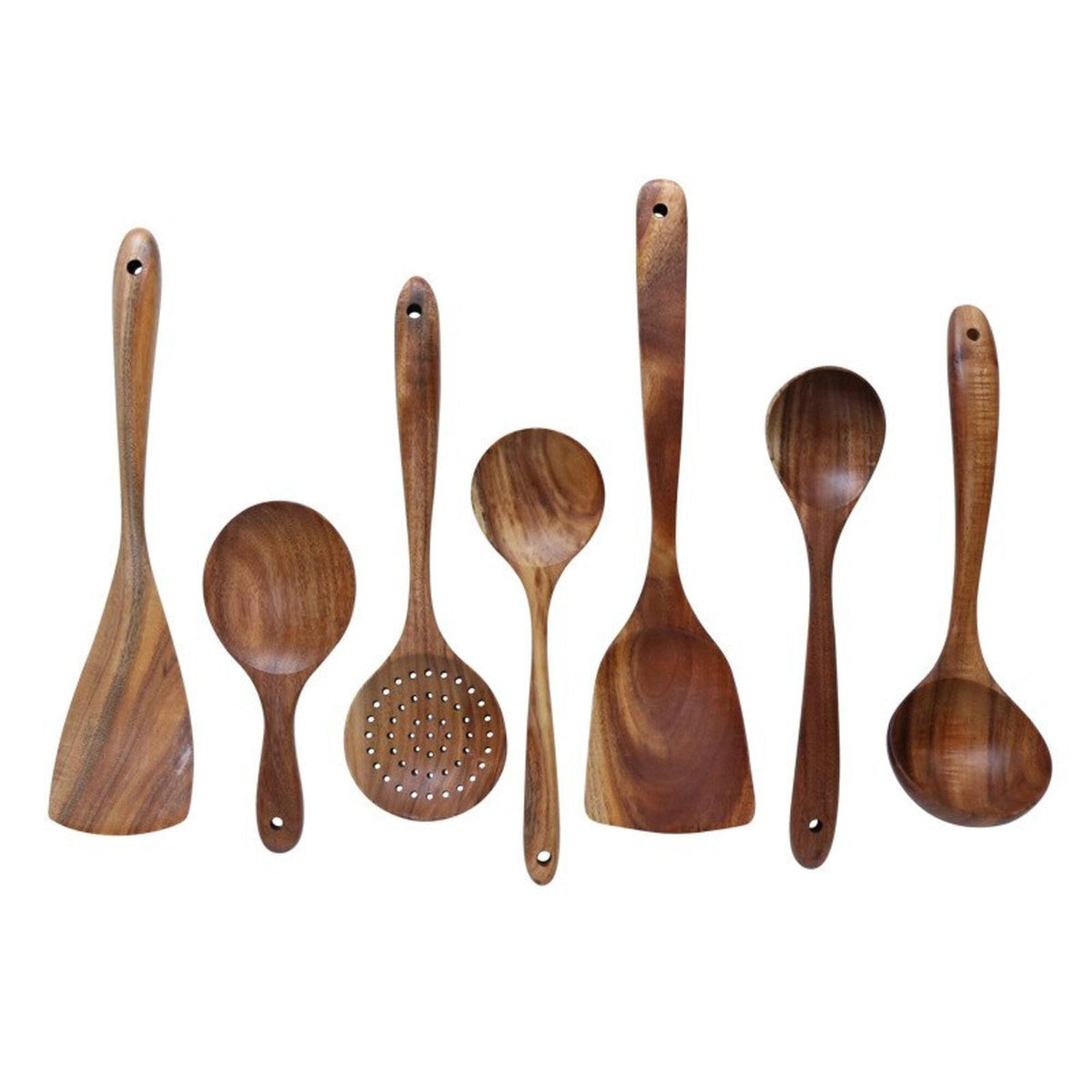 Houten Kookgerei Set Teakhout 7-delig Keuken Lepels Spatels Anti-aanbak Veilig Handgemaakt Kookset | Sansoti