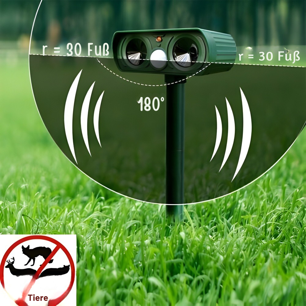 Solar-Powered Animal Repellent, Ultrasonic, 8-10m Range, IP66 Waterproof, 13.5-45.5kHz Frequency, for Garden | Sansoti