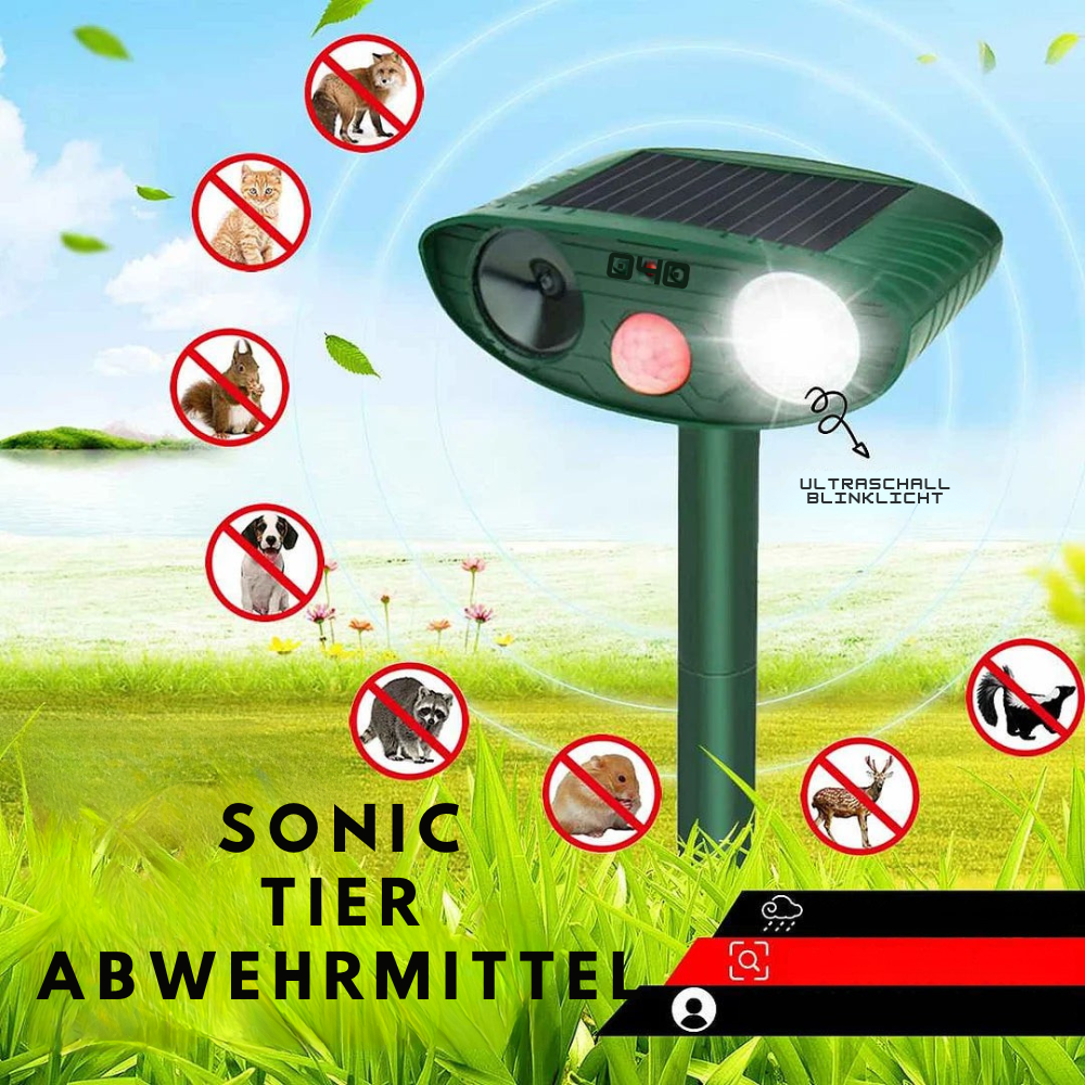 Solar Dierenverjager met Ultrasoon Geluid 4-Delige Set – PIR 9,14m Bereik – 18–40 kHz Frequentie – 110° Detectiehoek voor Tuin en Wildlife Bescherming | Sansoti