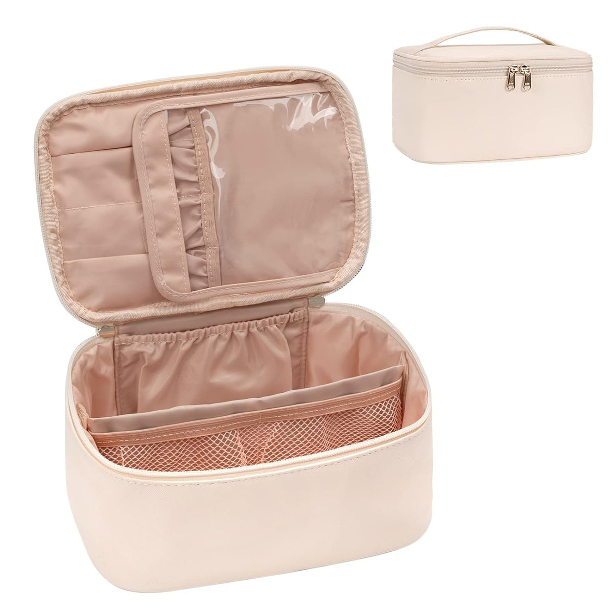 Cosmetics Organizer with Adjustable Dividers and Handle | Portable Makeup Case for Travel and Home | Sansoti