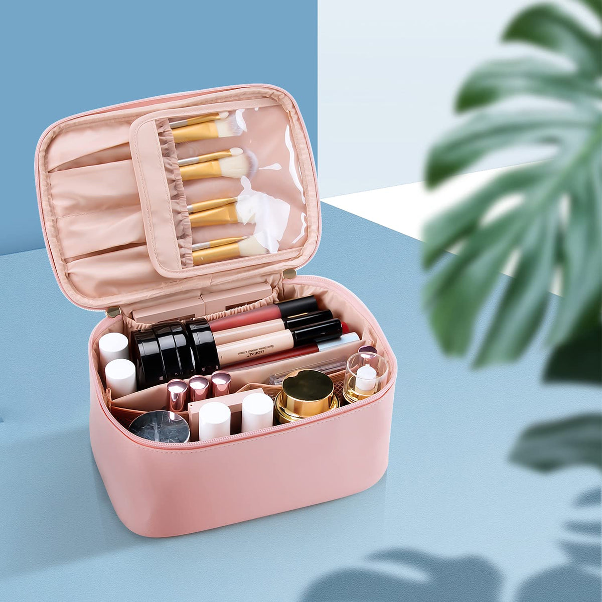 Cosmetics Organizer with Adjustable Dividers and Handle | Portable Makeup Case for Travel and Home | Sansoti